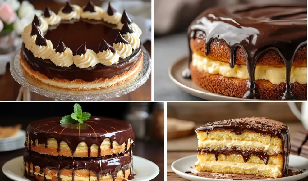 omemade classic Boston Cream Pie with vanilla custard and chocolate glaze